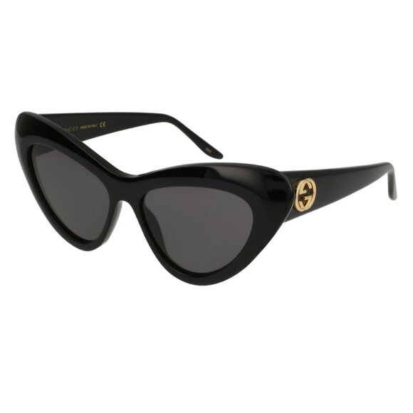 Gucci GG0895S Women's Cat Eye Designer Sunglasses in Gloss Black Gold/Grey 54 mm
